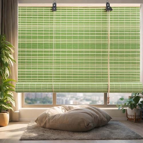 Persiana Enrollable De Bambú Natural for Ventanas Estor De Bambú con Cordón Ajustable Protección Solar Y Privacidad Cortina De Bambú for Balcón Terraza Patio Jardín Interior Exterior(Green)