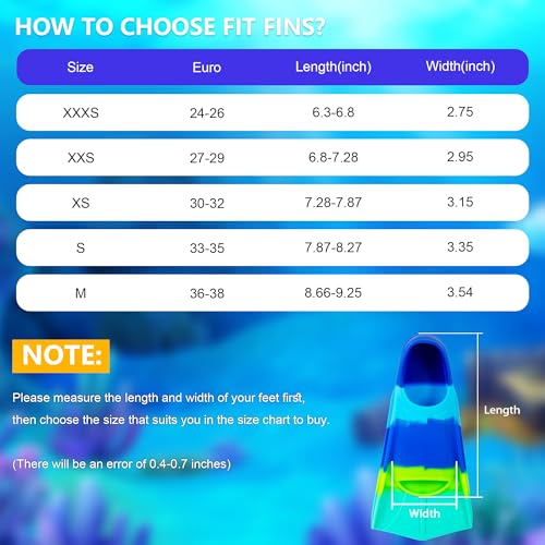 YOTAN Schwimmflossen Kinder | 100% Silikon Kurzflossen | Training Flossen | leichte Kurze Trainingsflossen | Trainingsschwimmflossen für Training im Schwimmen für Kinder Mädchen Jungen Anfänger