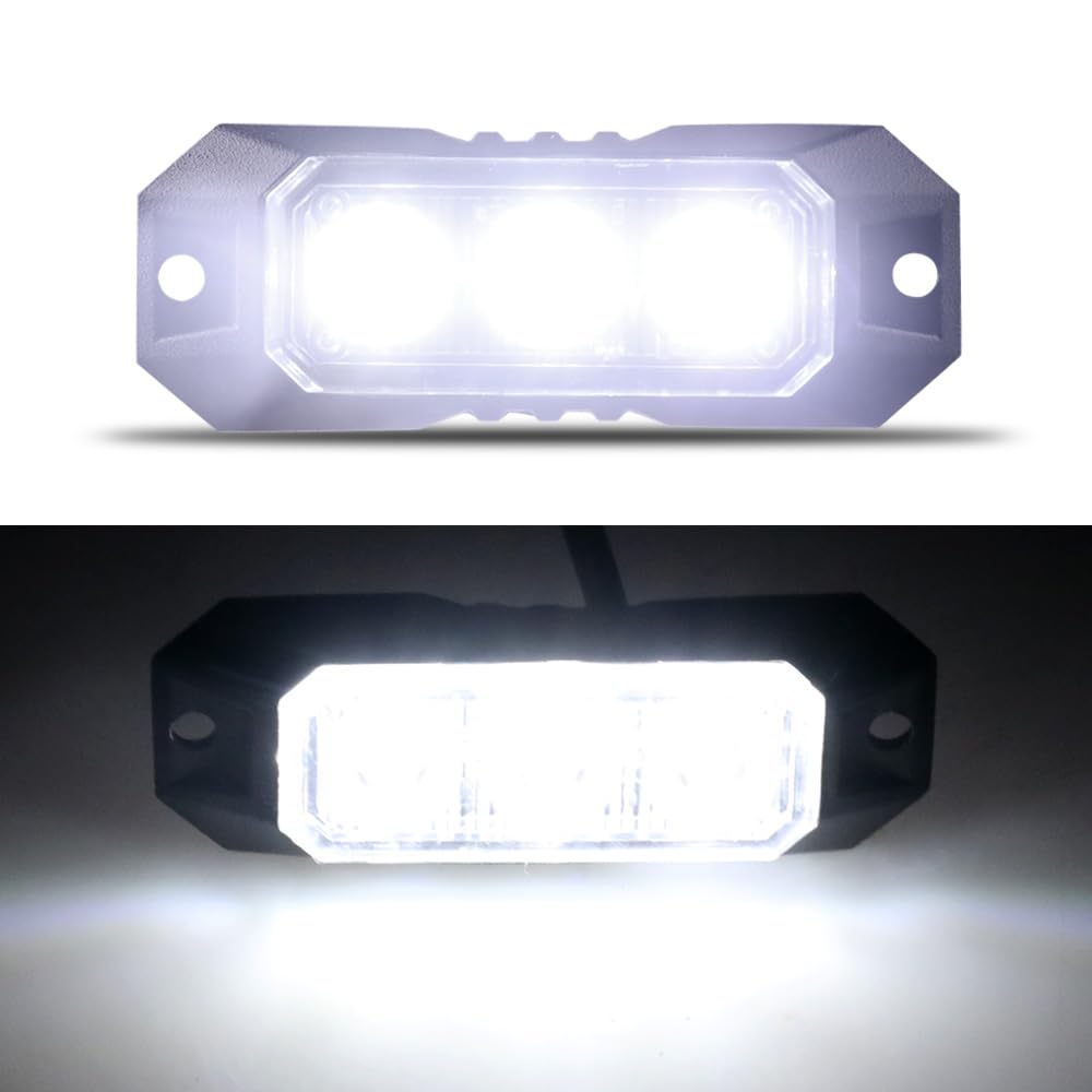 Raryloy LED 3SMD White Strobe Light, Surface Mount Emergency Warning Light for Cars, Trucks, Vans, Off Road Vehicle ATV SUV (12-24V)