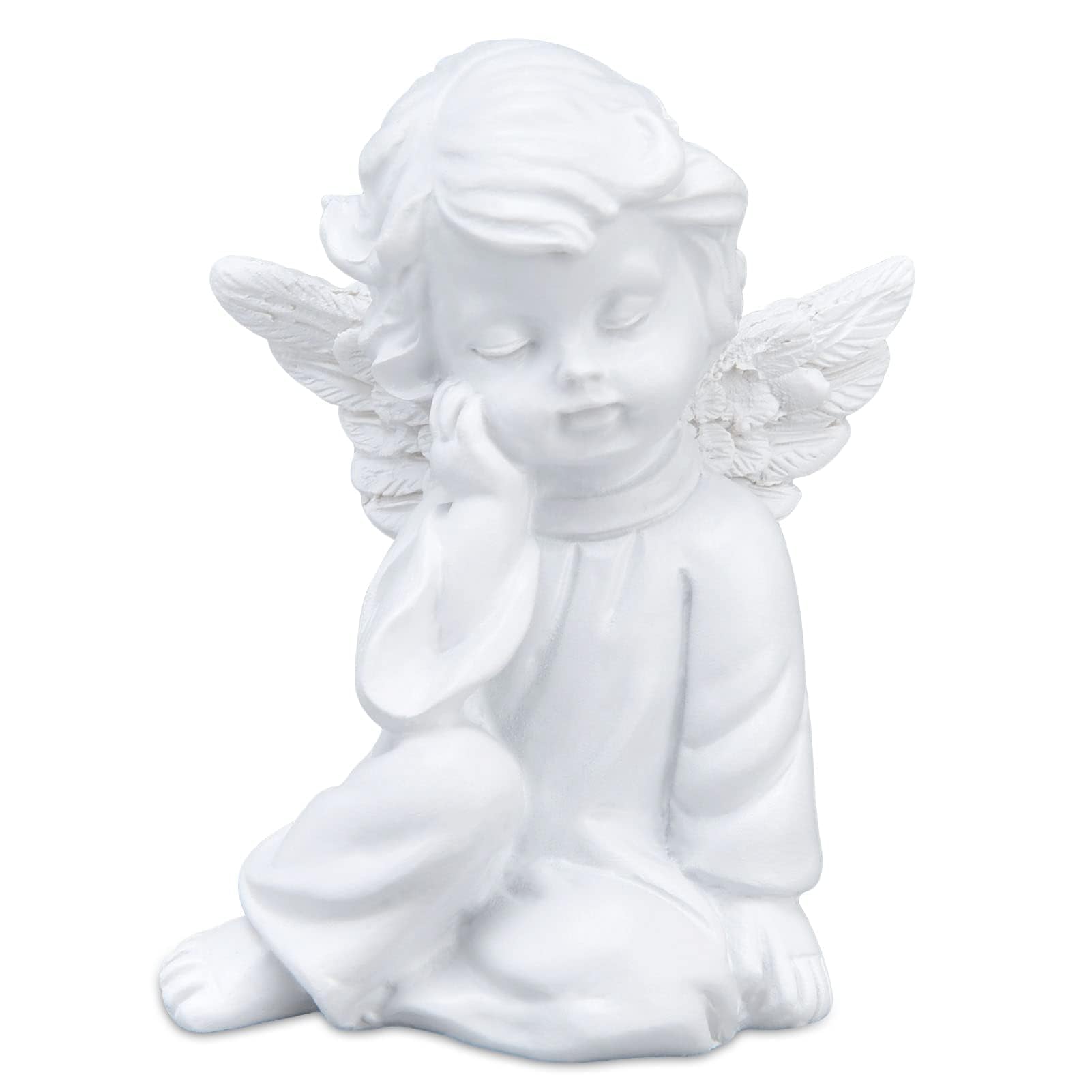 Cyrank Figurita Escultura Alas de Querubín, 2.2 × 2.4 Pulgadas Querubines de Resina Estatua de Ángel Blanco, Durmiente de en Miniatura Estatua de ángel, Elegante Figura de ángel para decoración (#2)