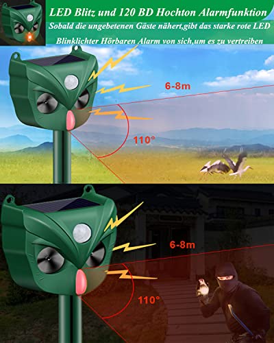 Katzenschreck Ultraschall, Solar Katzenschreck für Garten, IPX5 Wasserdicht USB Lade Marderschreck mit Bewegungssensor, 5 Frequenzbereiche und rot Blinklichter, Vogelschreck für Katzen, Hunde, Vögel