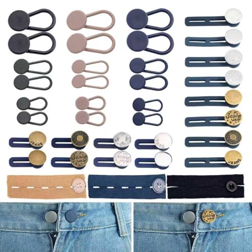 Extender Button Set - Adjustable Elastic Jeans Extenders 37pcs No-Sew Waistband Adjuster for Pants Jeans Trousers Favors