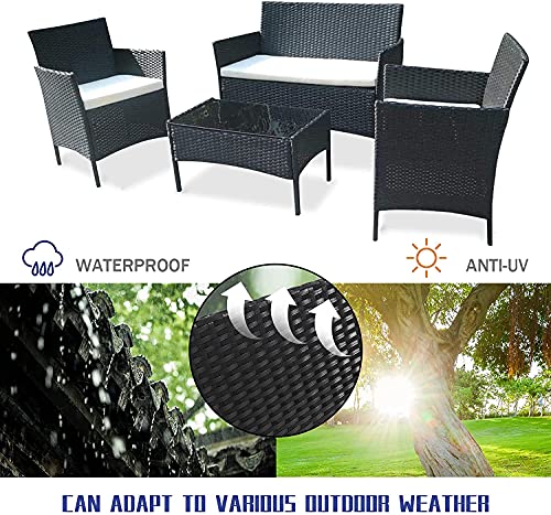 Bigzzia-Juego-de-Muebles-de-Jardin-de-Ratan-4-Piezas-Muebles-de-Ratan-para-Patio-Sofa-de-Tejido-de-Mimbre-Incluye-2-Sillones-1-Sofa-de-Doble-Asiento-y-1-Mesa