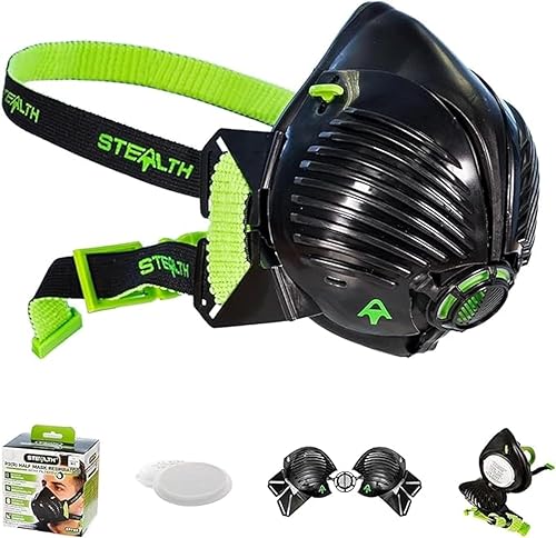 Stealth Masque de protection respiratoire P3 M/L avec filtres HEPAC remplaçables pour une sécurité optimale, masque anti poussiere avec filtration des particules à 99,99%, masque à filtre à air - M/L