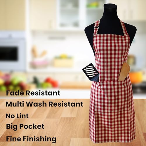 Image of Kitchen Apron for Women & Men | 100% Cotton | Cooking Apron with Big utility Pocket | Adjustable neck strap | Free Size | Kitchen Utensils Accessory