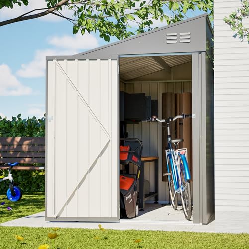 Image of YOPTO 4x7 FT Outdoor Storage Shed Lean to Shed,Metal Shed W /Lockable Door & Air Vent,All Weather Waterproof Garden Tool House W /Reversible Installation,for Backyard,Patio,Lawn,Dark Gray