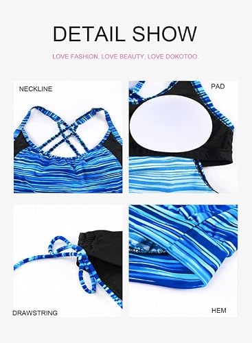 Dokotoo Womens Female Sporty Crisscross Back Color Block Lined Up Double Up Plain Fashion Tankini Top Sets Swimsuits Two Pieces Swimsuits Swimwear With Swim Bottoms Medium #TOP3