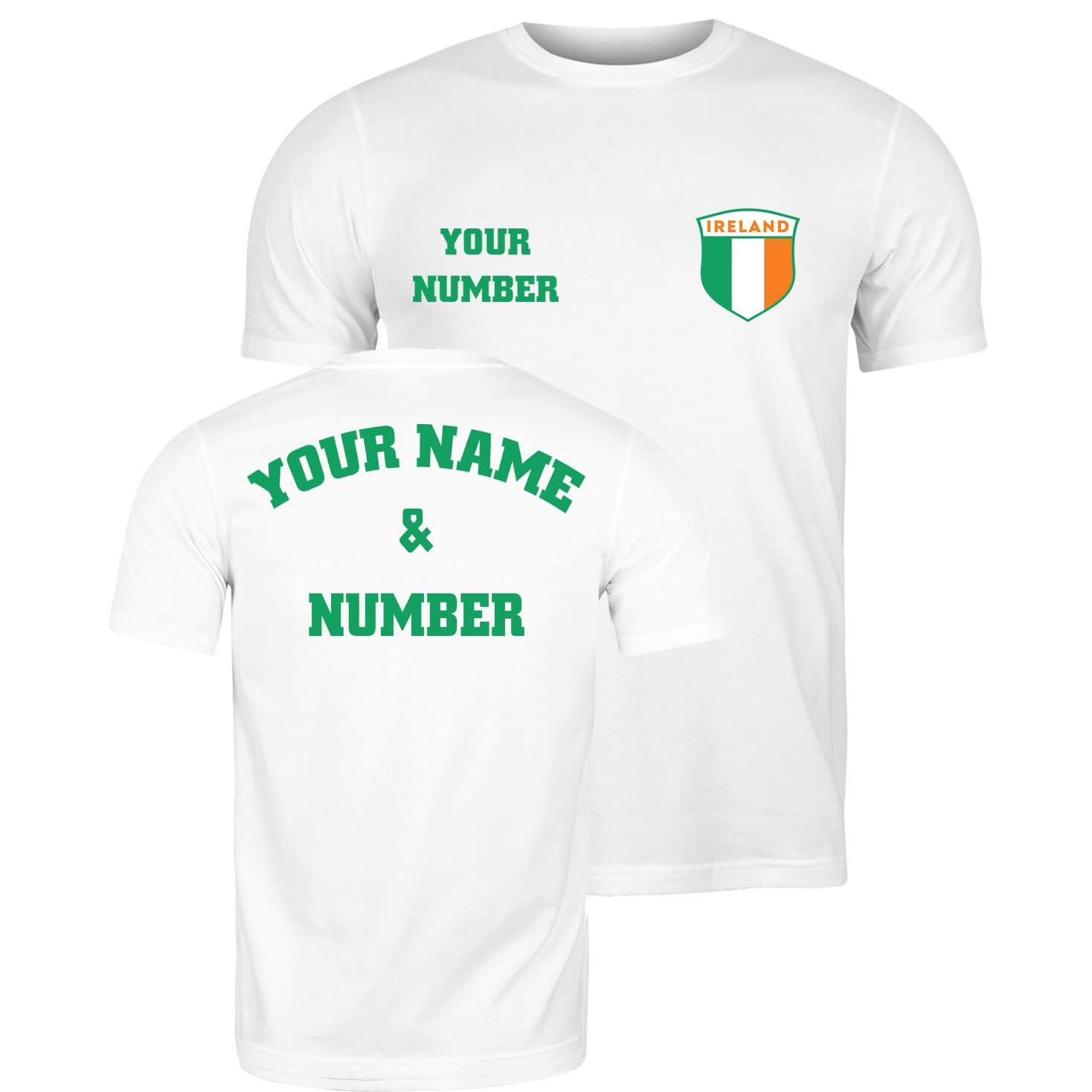 lepni.me Mens Ireland Football Shirt Your Name Number Irish Flag Badge Personalized Jersey Custom Soccer World Cup 2022 (L White Multi Color)