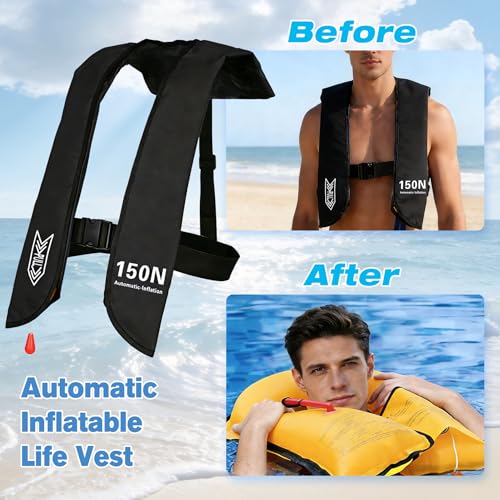 Image of Inflatable Life-Jacket for Adults| Life-Vest with Automatic /Manual Multifunctional Inflation-PFD| Lightweight & Compact Supports up to 300lbs for Kayaking Fishing Boating