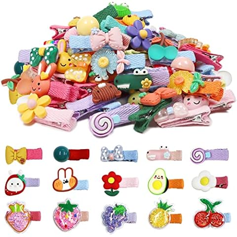 WillingTee 60 Pieces Baby Girls Hair Clips Cute Animal Fruit Flower Pattern Fully Ribbon Lined Hair clips for Baby Girls Infants toddlers kids Teens Cover