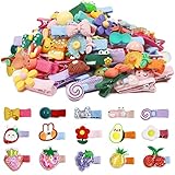 WillingTee 60 Pieces Baby Girls Hair Clips Cute Animal Fruit Flower Pattern Fully Ribbon Lined Hair