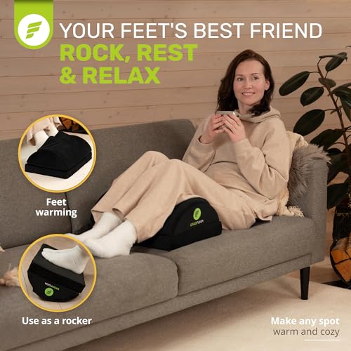 Image of ErgoFoam Foot Rest for Under Desk at Work with Warm Feet Pocket - Chiropractor-Endorsed Foot Rest Warmer, High-Density Foam, Velvet