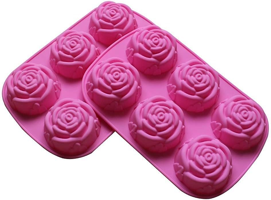 2 Pack 6 Cavity Rose Flower Silicone Ice Cube Candy Chocolate Cake Cookie Cupcake Baking Soap Mould