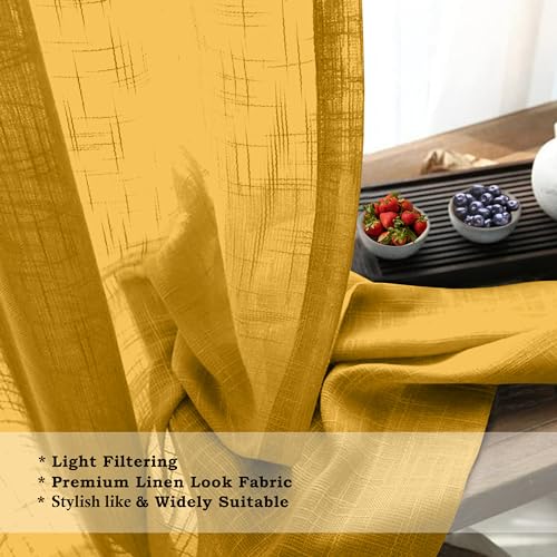 Image of THE LINEN COMPANY Cotton Linen Solid Sheer Window Curtain with Rod Pocket Design, 4 Feet Length, Lightweight Breathable Fabric, Elegant Mustard Color, Living Room & Bedroom Curtain, Pack of 1.