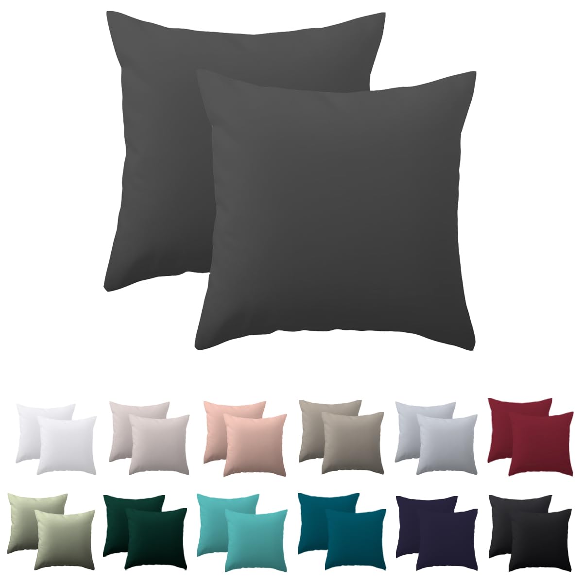 Nesture Kissenbezug 80 x 80 2er Set - kopfkissenbezug 80x80 cm Anthrazit, 100% Mikrofaser kissenbezüge mit Reißverschluss, Weich und Bügelfrei