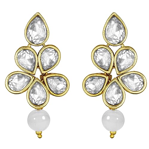 Image of Peora Crystal Faux Pearl Kundan Necklace & Jewellery Set Gift for Women