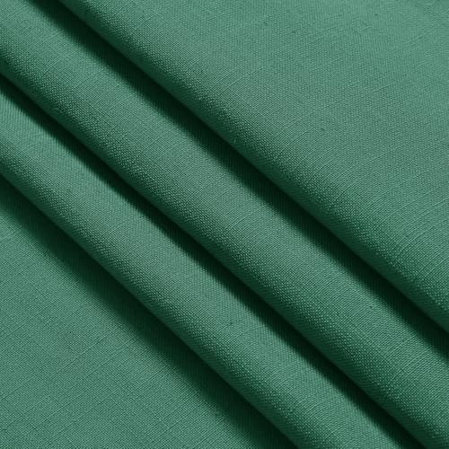 Image of Linen Curtains 63 Inch Long for Living Room Back Tab Dark Green