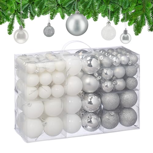 Christbaumschmuck Weiß Silber 30 Relaxdays Weihnachtskugeln 100er Set, Weihnachtsdeko, matt, glänzend,...