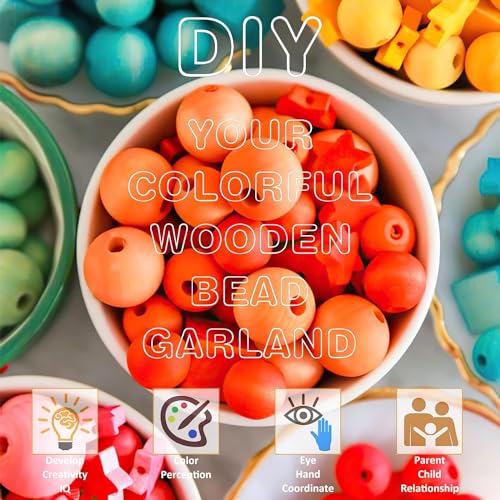 Image of DIY Crafts 260, Mix Beads Set, Include Printed Wooden & Plastic Beads Loose Random Unssorted Natural Wooden & Plastic Bead and Rainbow Color Wooden Beads for Jewelry Making DIY Contain P(260)