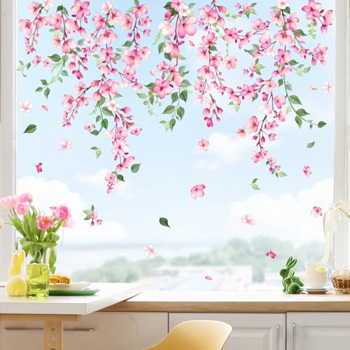 Supzone Fensterbilder Blumen Frühling Sommer Fensteraufkleber Kirschblüte...