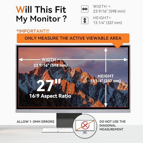 Image of [2 Pack] 27 Inch Computer Privacy Screen for 16:9 Aspect Ratio Widescreen Monitor, Eye Protection Anti Glare Blue Light Computer Monitor Privacy Filter, Removable Anti-Scratch 27in Protector Film