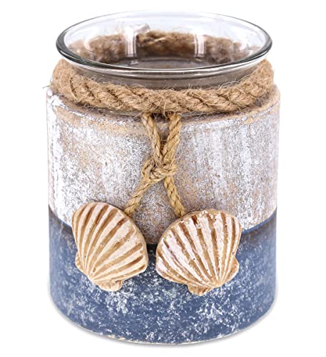 CoTA Global Silver Sea Wooden Seashell Candle Holder - Tabletop Coastal Decor for Home with Seashell Ornaments, Handcrafted Rustic Candle Holder Centerpiece for Tables, Shelves - Color May Vary