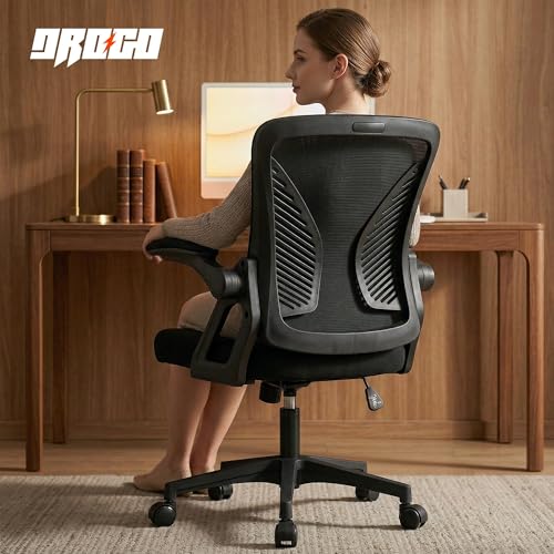 Image of DROGO Premium Ergonomic Office Chair for Work from Home, High Back Computer Chair with Breathable Mesh, Flip Up Armrest, Adjustable Seat, Rocking & Winged Back | Mesh Chair for Office (Black)