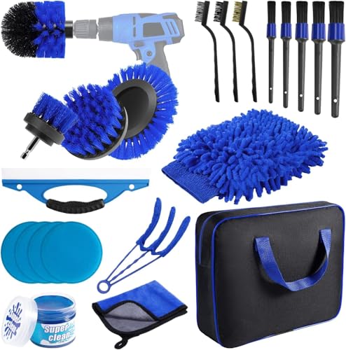 Carehabi Kit Nettoyage Voiture, 22 Pièces Brosse Nettoyage Voiture Kit Nettoyage Voitures Interieur Exterieur pour Jantes Fentes de Ventilation Roues Surfaces