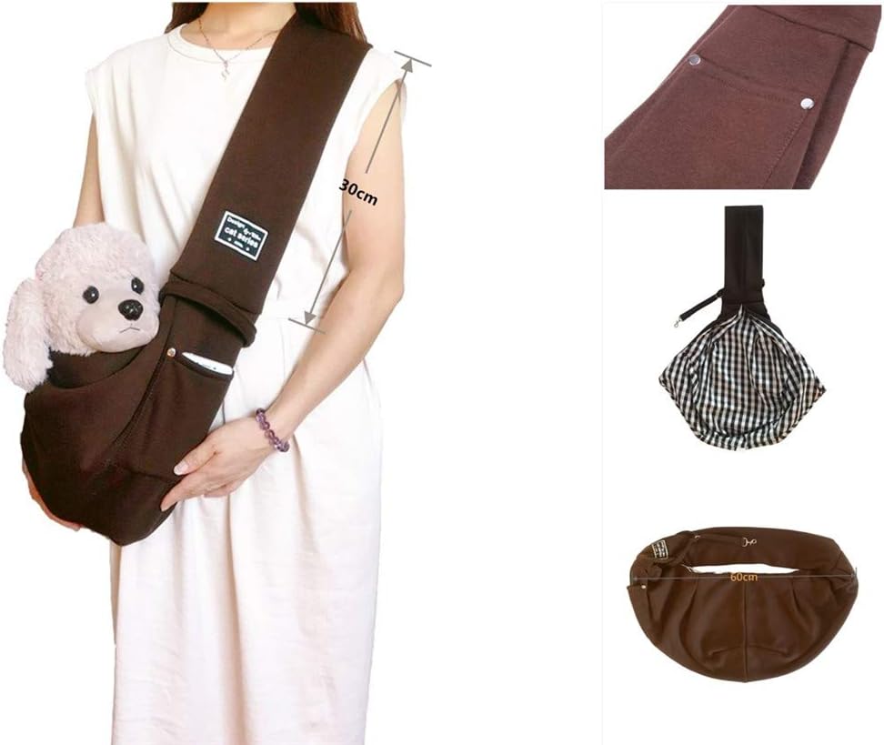 ペット抱っこ紐 スリング ショルダー バッグ 10kgまでの猫、犬、子犬、小型犬対応 飛び出し防止用ストラップ付 カバン おしゃれ ブラウン