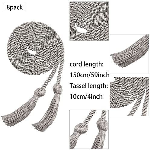 Image of Trounistro 8 Pieces Graduation Cords Yarn Honor Cords with Tassel for College Graduation Students (Gray)