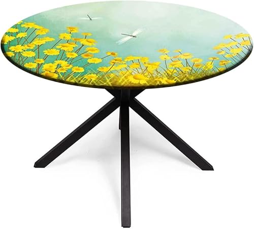 Miniatura 2 de Mantel redondo con diseño de libélula para mesa auxiliar, floreciente paisaje artístico con margaritas sobre hierba y, para mesas redondas de 32
