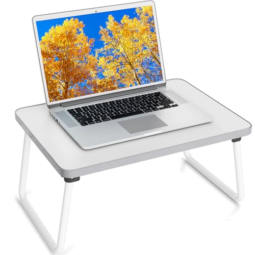 Image of Foldable Lap Desk, Laptop Stand Bed Table Tray for Couch | Portable Breakfast Serving Tray, Lightweight Mini Lap Table, Works Great as Tablet Desk for Working, Reading & Writing, White