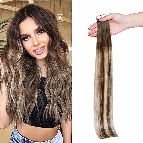Maxfull Brown Balayage Tape In Hair Extensions Remy Human Hair, Super Invisible Double Sided Semi-permanent Hair Extensions, 20pcs, 18inch, 50g