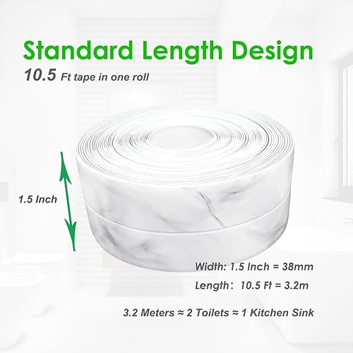Miniatura 2 de Cinta de calafateo para cocina y baño, 1.5 pulgadas, 10.5 pies, autoadhesiva, impermeable, sellador decorativo para cocina, fregadero, inodoro,