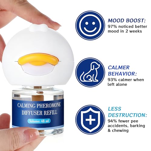 Jeweeio 6-in-1 Hund beruhigende Pheromon Diffuser (2 Stecker in + 4 Refills), Entlastung Angst, Sturm Stress & Indoor Verhalten Unterstützung, 120 Tag, Geruchlos sichere Formel