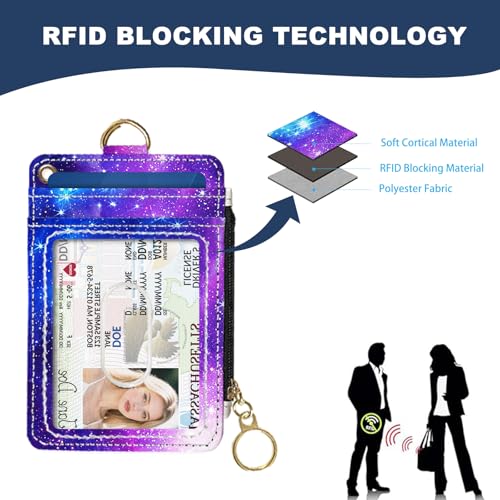 Image of Slim Wallet Credit Card Holder, Starry Sky, RFID Wallet Women Cute Small Front Pocket Wallet With Zipper, PU Leather Thin travel RFID Blocking Card Case ID Window,Ladies Gifts