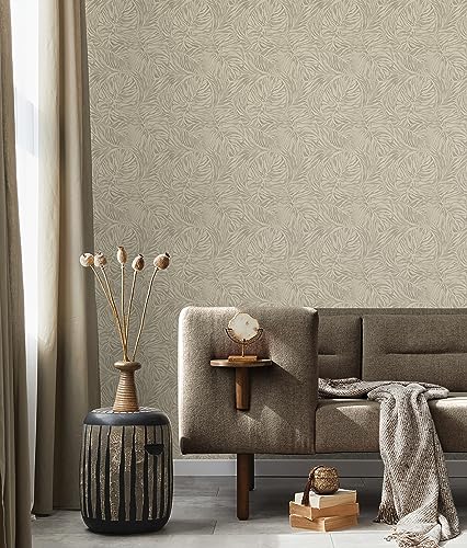 Image of Tommy Bahama - Peel and Stick Wallpaper, Tropical Wallpaper for Bedroom, Powder Room, Living Room, Vinyl, 30.75 Sq Ft Coverage (Zebra Leaf Collection, Linen)