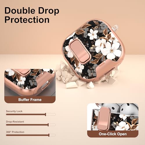 Image of for AirPods 4 Case 2025 with Safety Lock & Foldable Phone Stand, Flower | Double Drop Protection,Two-Piece Design, Airpod 4 Case with Keychain & Cleaner Kit, Support Wireless Charging, Shockproof
