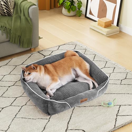 YITAHOME Hundebett für Hunde mittlerer bis Kleiner Größe, Hundekissen,Hundebetten, 64x53cm, rutschfeste Unterseite Hundesofa,grau