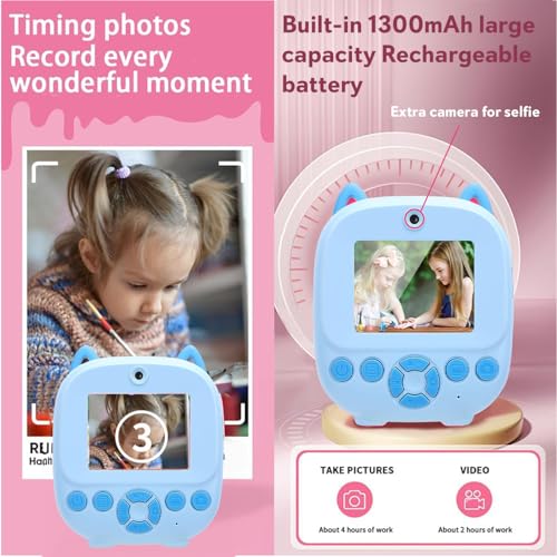 Image of SEZNIK Mini Camera Printer, Click Photo Print, Inkless, Bluetooth HD Print, Android, iOS. Instant Print (Neo-Blue)