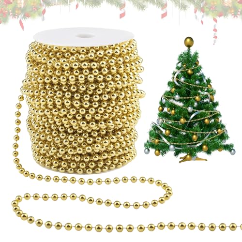 GZGXKJ Perlée de Guirlande 30m Chaîne de Perles Décorative Doré Perles Noel 6mm Guirlande Noel Décoration Sapin pour La Décoration Mariage Bricolage...