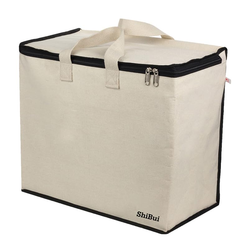 Image of SHIBUI Canvas Reinforced Cotton Handles with Multipurpose Clothes Storage Organizer & Grocery vegetable shopping and Covers Zip Bags. (Black, 4 Piece)