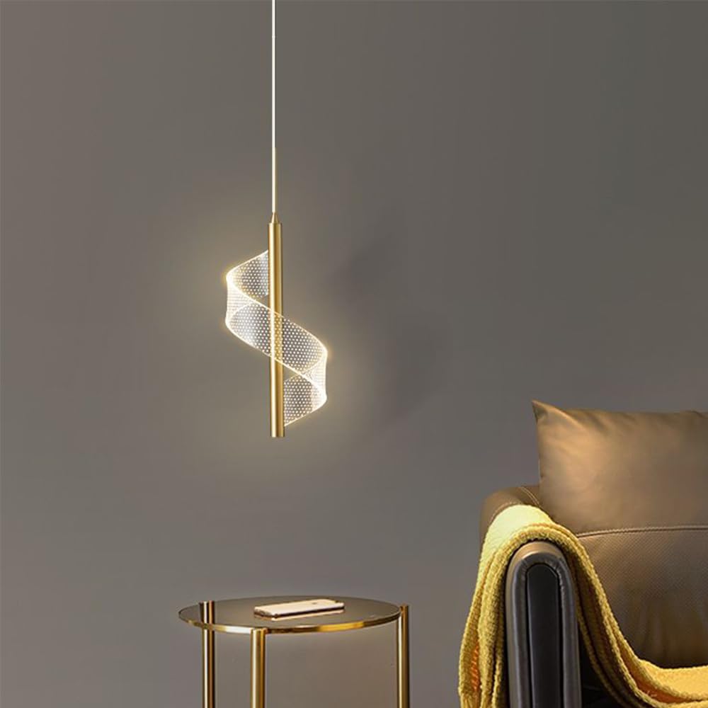 4W LED Hanging Lamp Bedside Bedroom Pendant Light, Nordic Modern Long Lines Pendant Lights for Living Room Hotel Counter Dining Table,Adjustable three colours 3000k/4500k/6000k (Gold, Single)