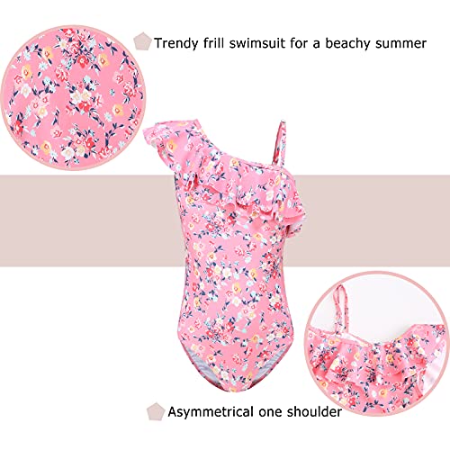 Image of Girls One Piece Swimsuits One Shoulder Ruffle Bathing Suit Kids Hawaiian Floral Swimwear 3-16 Years