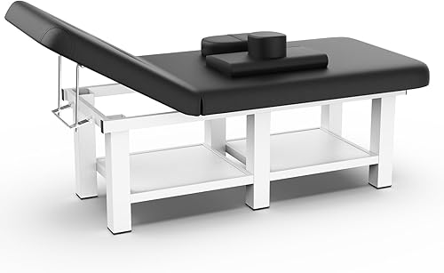 Miniatura 7 de Holaki Mesa de masaje estacionaria profesional de metal con respaldo ajustable, cama de masaje de 31.5 pulgadas de ancho con piel sintética y capa