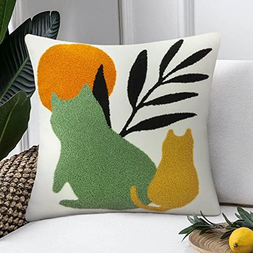 JASEN Boho Textured Throw Pillow Covers 18x18 Cute Absract Cat Tufted Pillow Covers Aesthetic Decorations Cushion Case for Bed Couch Sofa Home Decor（Only 1 Pillow Cover）