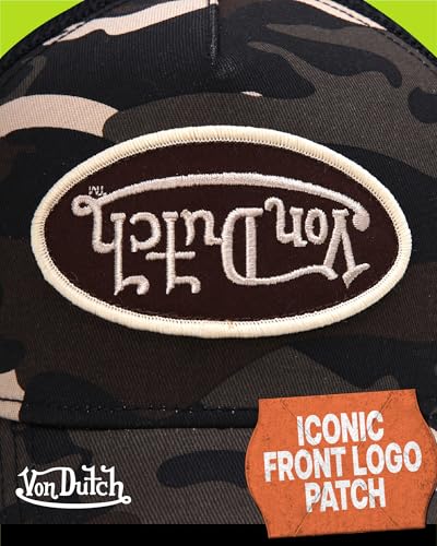 Image of Von Dutch Monogram Trucker Cap - Retro Snapback Cap for Men and Women - Adjustable Snap Fit Panel, Mesh Rear, Curved Bill