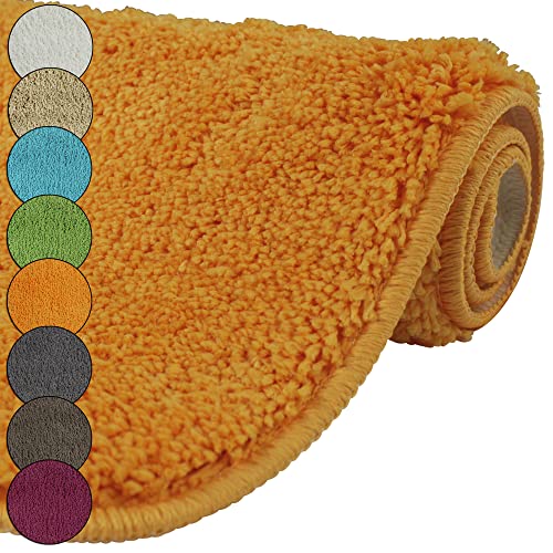 DILUMA | Badematte 70x120 cm Orange | Badteppich | Flauschiger Hochflor, Weich, rutschfest, Saugstark