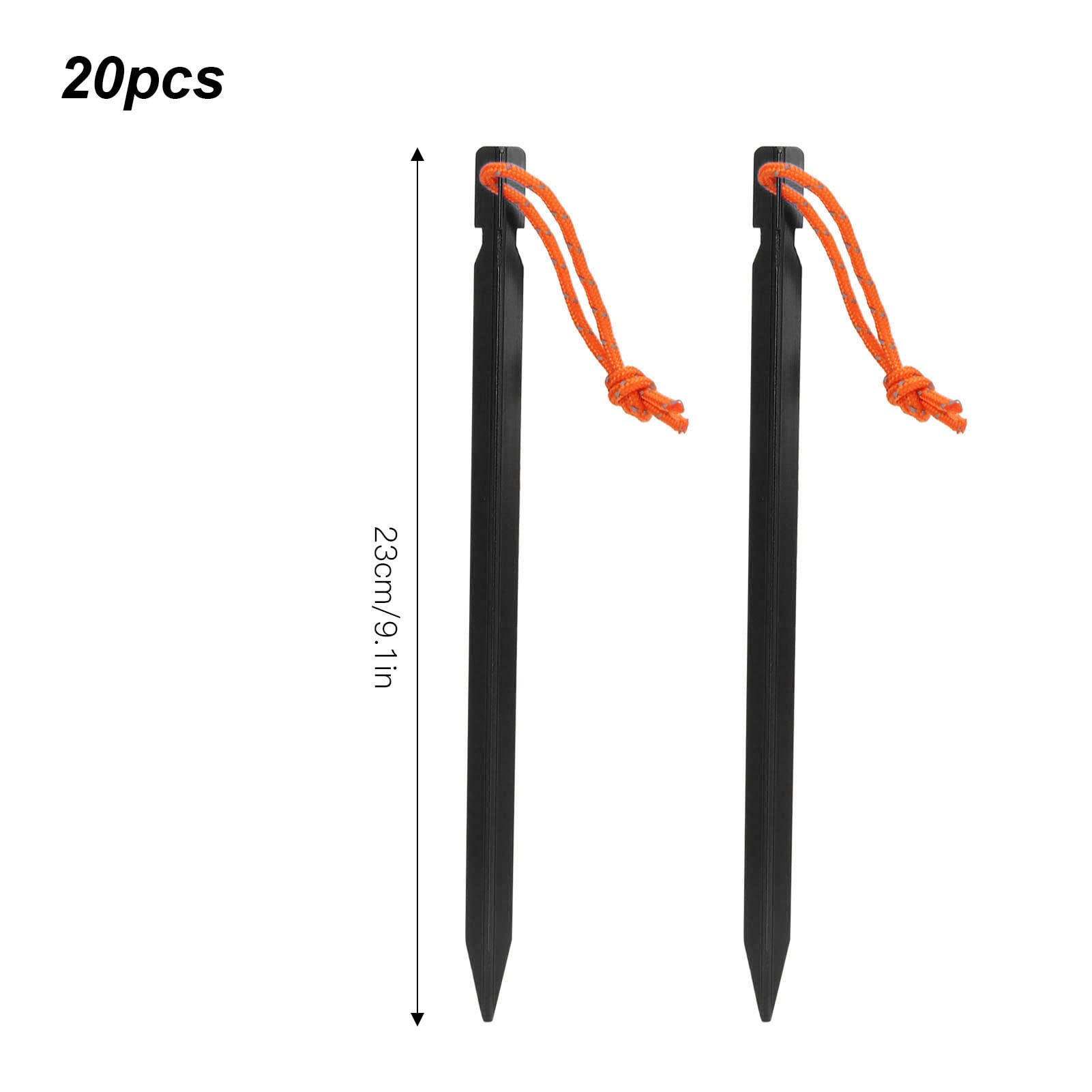 20pcs Tent Stakes, 7075 Camping Aluminum Alloy 9in Tent Pegs Heavy Duty Tent Peg with Ropes for Outdoor Camping Canopy(Black)