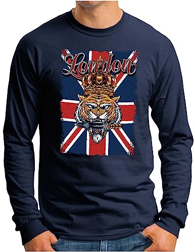 T-shirt OM3 London Union Jack manches longues homme bleu marine taille XL